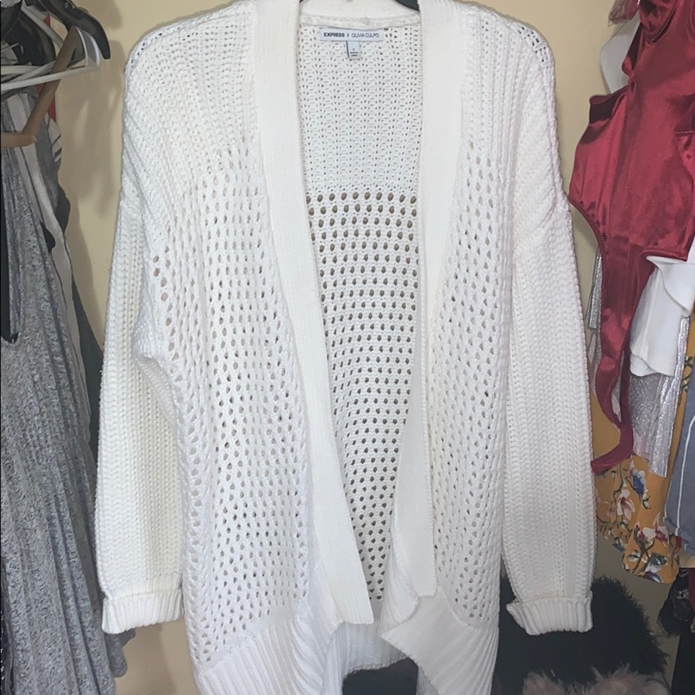 EXPRESS X OLIVIA CULPO Open Knit white cardigan